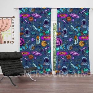 Astronaut Pattern Curtain, Space Room Curtain, Galaxy Curtain, UFO Curtain, Blackout Curtain