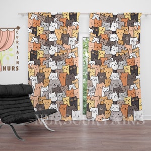 Leuk kattengordijn, kleurrijk cartoongordijn, gordijn dierenliefhebbers, verduisteringsgordijn tienerkamer, cadeau voor kattenliefhebbers