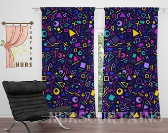 90s Arcade Game Room Blackout Curtain: Retro Colorful Decor