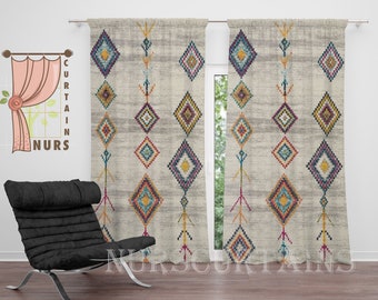 Ethic Tribal Curtain, Retro Style Aztec Curtain, Geometric Living Room Curtain, Ethnic Pattern Blackout Bedroom Curtain