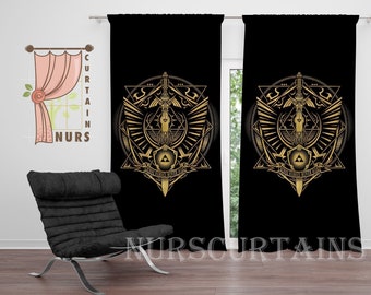Zelda Blackout Curtain Royal Crest – Gold Master Sword Shield Game Room Decor