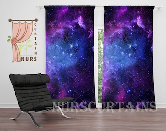 Galaxy Outer Space Nebula Window Curtains Blue Universe Planets Fantasy Starry Blackout Curtains Window Drapes Treatment For Bedroom Home