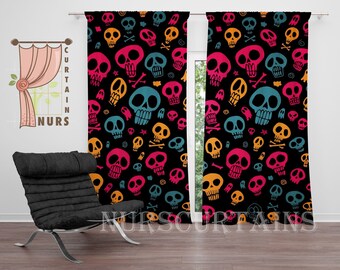 Colorful Sugar Skull Curtain, Gothic Room Blackout Curtain, Gothic Decor, Horror Curtain, Halloween Gift