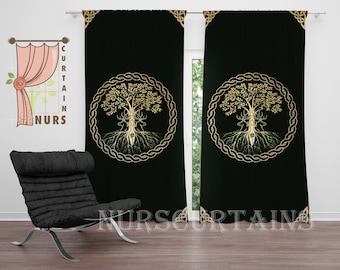 The Life Tree Black Curtain, Meditation Curtain, Living Room Blackout Curtain, Bedroom Decor , Life Tree Curtain