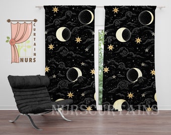 Cortina Blackout Lua – Decoração Mística Celestial com Estrela Crescente