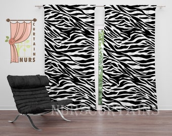 Zebra Pattern Curtain, Black and White Animal Curtain, Decorative Living Room Curtain, Minimal Home Decor Blackout Curtain, Gift for Her