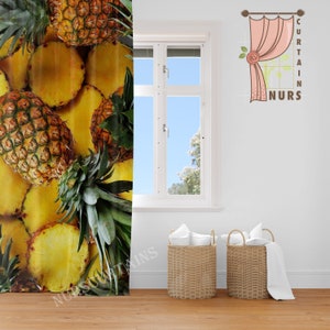 Pineapple Themed Kitchen Curtain, Tropical Coastal Printed Dining Room Curtain, Blackout Fruit Pattern Decor