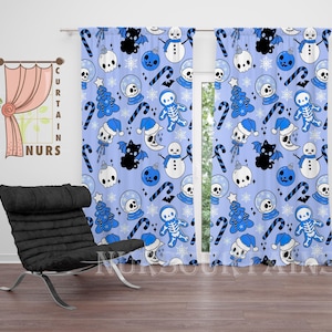 Funny Halloween Curtain, Skull Curtain, Halloween Decor, Blackout Curtain, Gothic Curtain, Horror Curtain