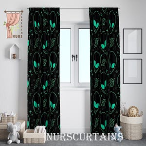 Alien Head Themed Curtain, Galaxy Curtain, Space Room Decor, Blackout Curtain, Space Lover Gift