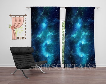 Blue Deep Space Themed Curtain, Galaxy Space Stars Curtain, Blackout Space Room Curtain, Teenage Room Curtain