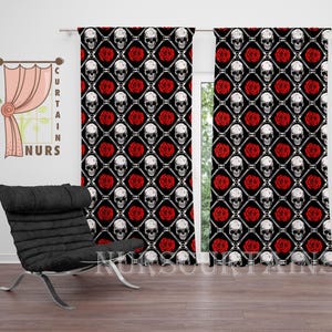Skull and Rose Pattern Curtain, Gothic Room Curtain, Black and White Gothic Curtain, Blackout Curtain