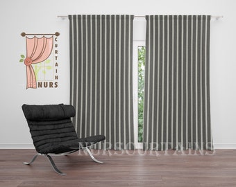 Farmhouse Striped Curtains – Gray Ticking Blackout Drapes, Living Room Bedroom