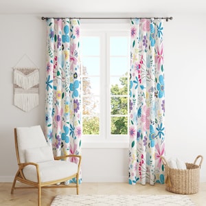Colorful Flowers Theme Floral Curtain for Children Room, Cute Nursery Decor, Nursery Curtain, Baby Shower Gift Decor