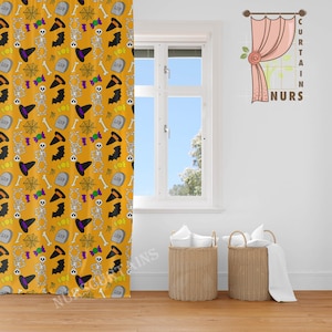 Colorful Halloween Curtain, Skeleton Themed Curtain, Witch Supplies Curtain, Horror Decor, Blackout Curtain