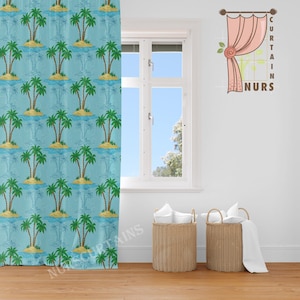 Palm Tree Printed Curtain, Tropical Curtain, Living Room Curtain, Coastal Style Curtain, Blackout Curtain