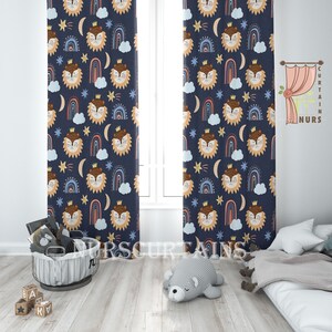 Cute Cat Curtain, Rainbow Curtain, Moon Printed Kids Room Decor, Blacout Curtain, Nursery Draperys, Home Decor, Gift for Boy, Christmas Gift