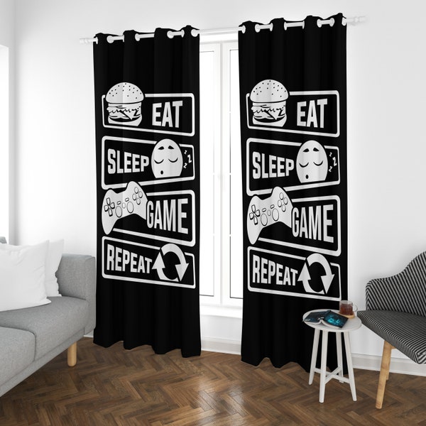 Gamer Curtain, Eat Sleep Game Repeat Curtain, Gift For Gamer, Gamer Room Decor, Gamer Carpet, Funny Curtain, Eat Curtain, Sleep Curtain