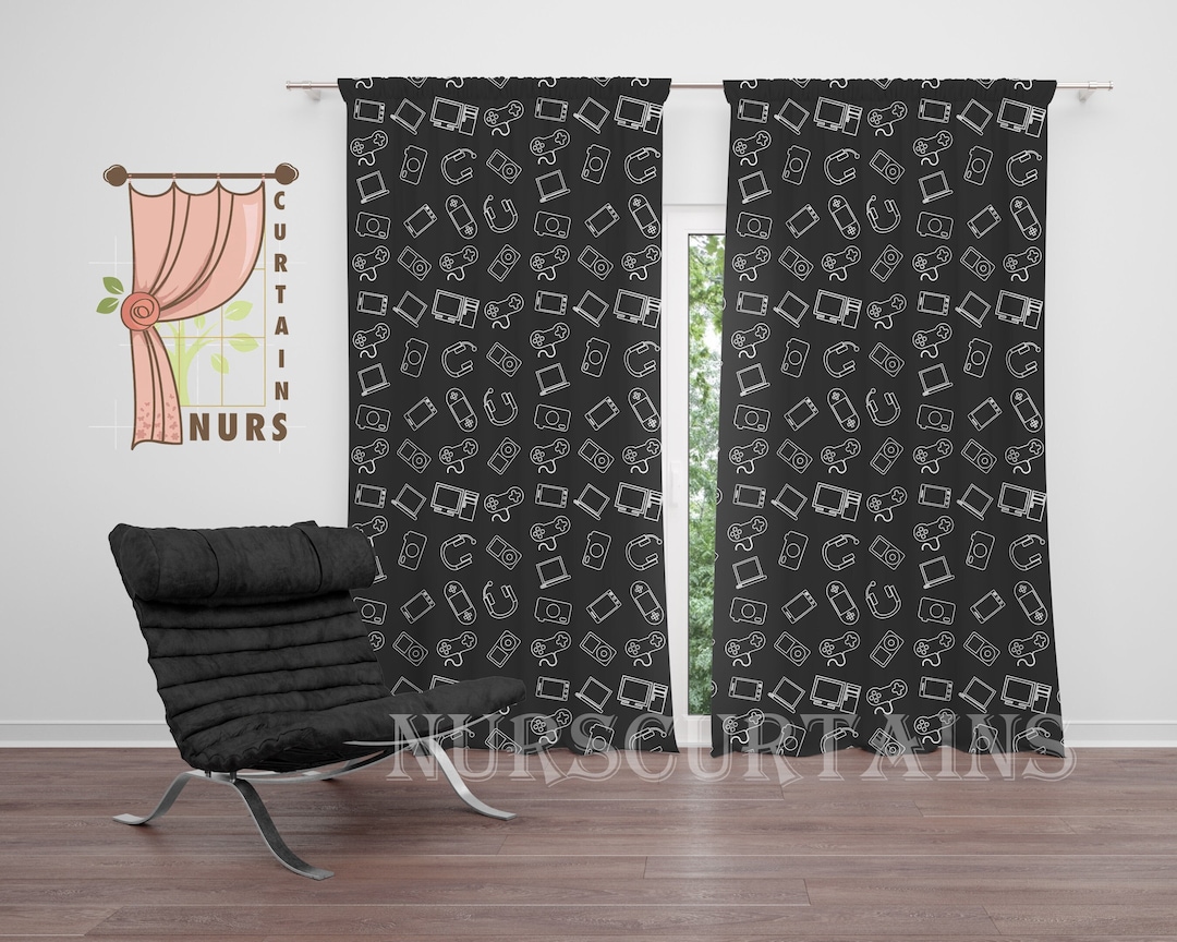 Nostalgic Gamer Curtain, Gaming Curtain, Game Room Curtain, Blackout