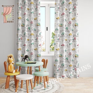 Cortina de habitación para bebés, cortinas de guardería, cortina opaca personalizada, cortina de jardín de infantes con tema de camiones y árboles, decoración de camiones