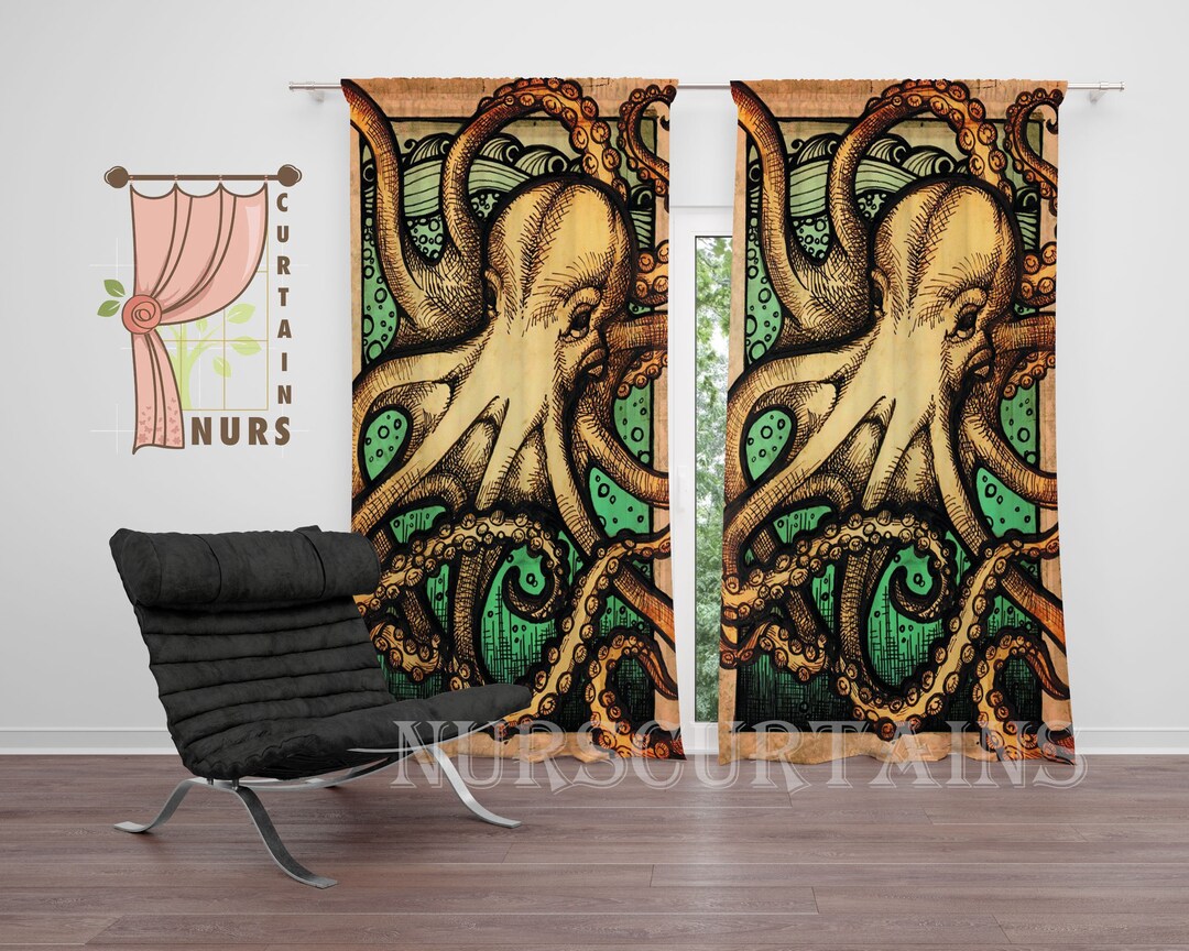 Octopus Curtain, Ocean Sea Animal Curtain, Tropical Decor, Coastal ...