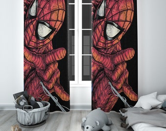 Spiderman Curtain, Superhero Logo Curtain, Spiderman Curtains Kids Room, Spiderman Birthday, Avengers Curtain, Spiderman Decor, Kids Gift