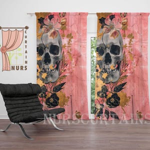Skull Printed Gothic Curtain, Decorative Blackout Curtain for Gothic Girl Room, Gothic Girl Room Decor