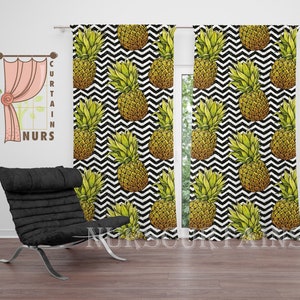 Pineapple Kitchen Curtain: Zigzag Blackout, Modern Fruit Decor
