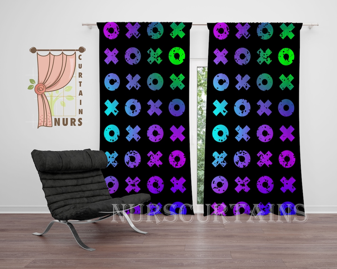Colorful Gaming Curtain, Game Room Curtain, Game Controller Symbol Curtain, Blackout Curtain ...