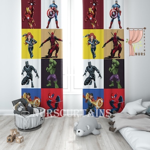 Super Hero Patterned Nursery Curtain, Avengers Curtain, Ironman, Captain America, Hulk, Spiderman, Avengers Gift, Thor Hammer Curtain