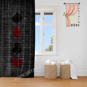 Tenda con simbolo di carte da gioco, tenda per sala giochi, tenda da gioco in stile retrò, tenda oscurante, tenda stampata con carte