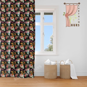 Skull and Flower Curtain, Gothic Room Curtain, Horror Decor, Gothic Style Curtain, Blackout Curtain