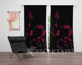 Schlangen Blackout Vorhang Black - Red Rose Gothic Schlange Floral Tattoo Dekor