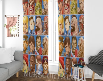 Retro Realistic 90s Arcade And Theater Style Curtain Street Fighter Video Game Décor Gamer Draperys for Game Room Christmas Gift