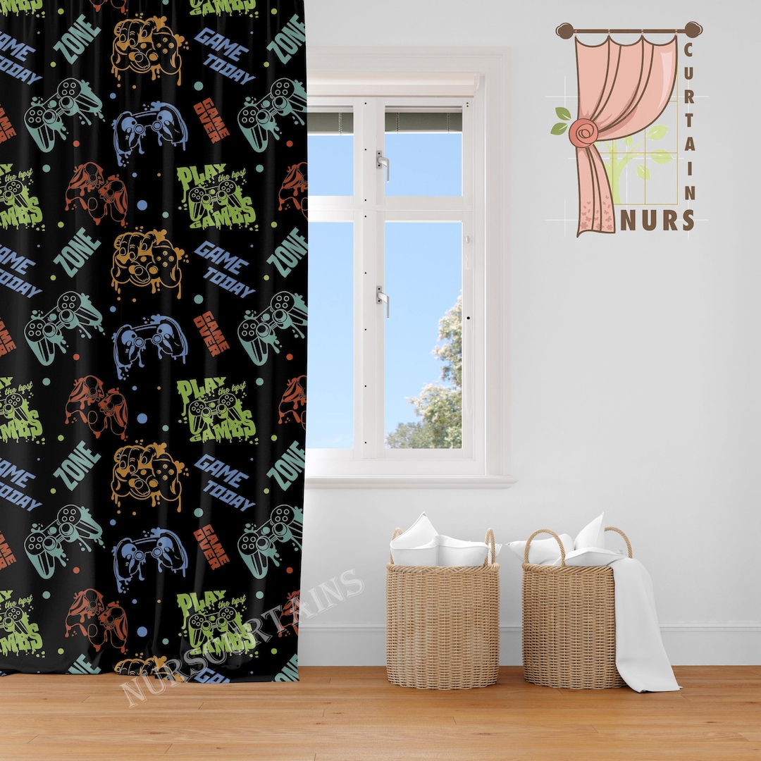Colorful Game Controller Curtain, Graffiti Gaming Curtain, Blackout ...