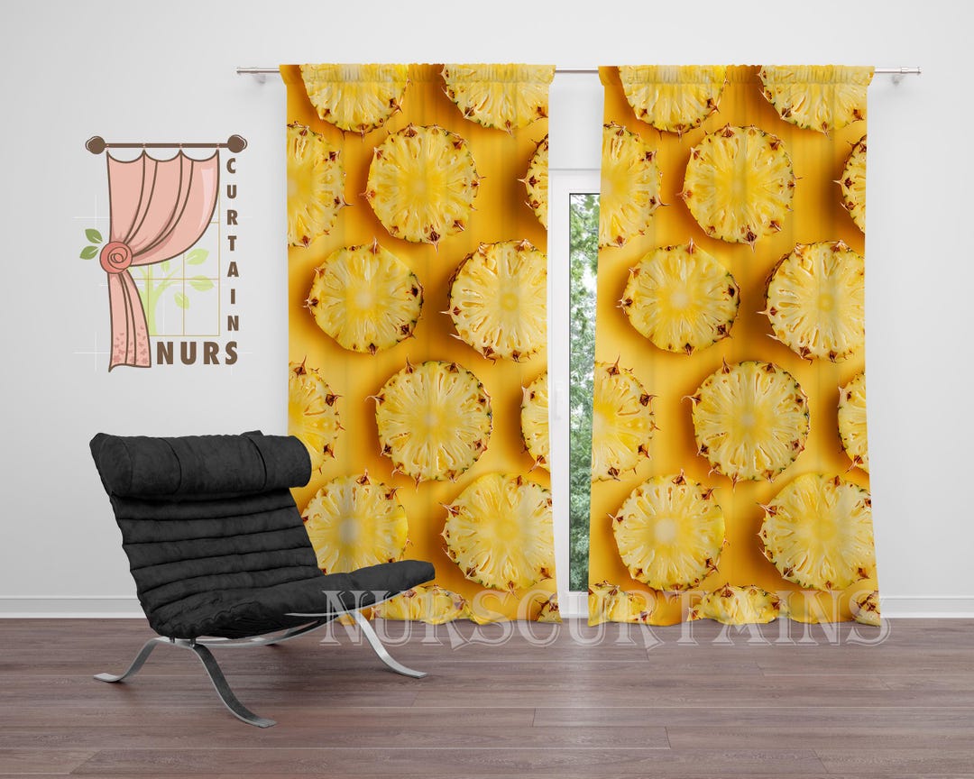 Colorful Pineapple Curtain Tropical Kitchen Window Panel Fruit Pattern ...