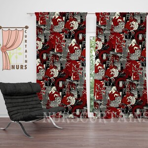 Japanese Art Curtain, Ying Yang Curtain, Blackout Curtain, Dragon Themed Curtain, Japanese Tiger Curtain, Koi Fish Curtain