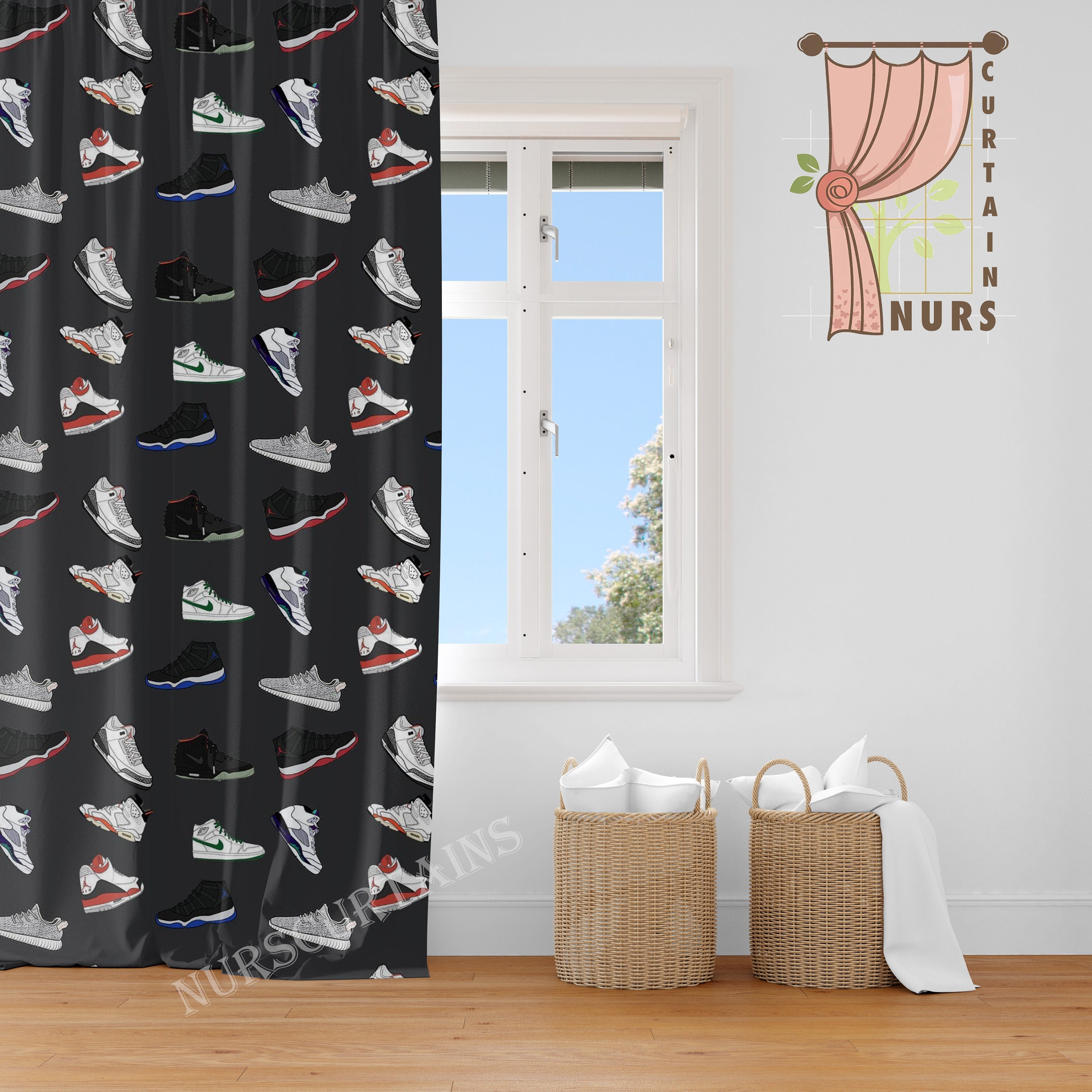 Sneakerhead Curtain: Jordan Pattern, Kids Room Decor - Etsy
