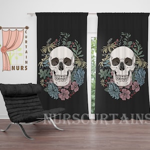 Skull Printed Curtain, Floral Curtain, Gothic Room Curtain, Blackout Curtain, Horror Decor, Gothic Gift