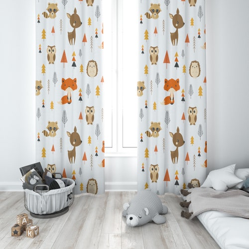 Woodland Animals Baby Boy Room Curtain Nursery Curtains Window Etsy