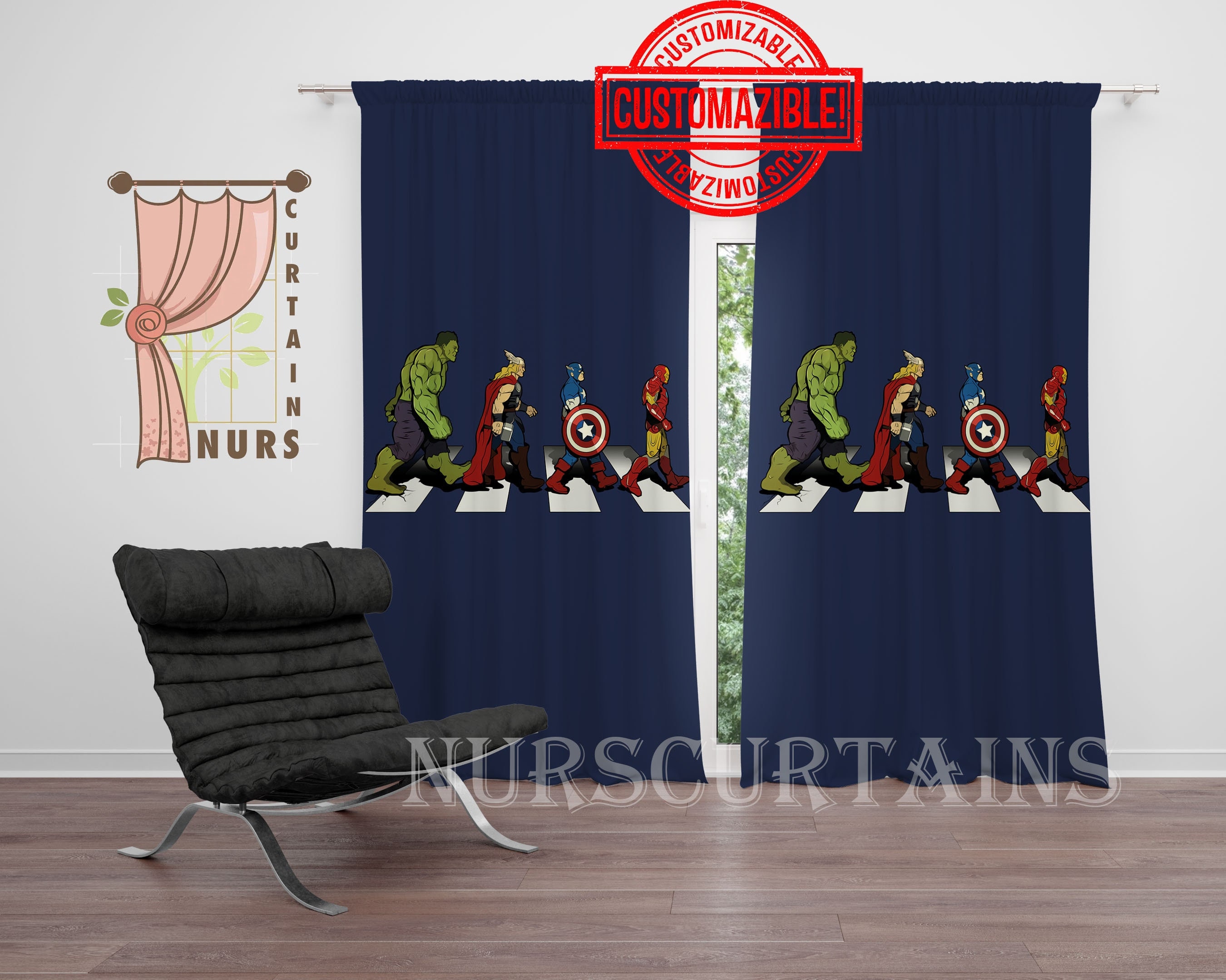 Custom Avengers Window Curtain, Super Hero Curtain, Marvel Curtain, Hulk, Thor, Captain America, Iron Man, Marvel Gifts, Boys Room Curtain