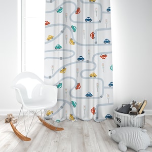 Stad wegenkaart auto thema schattig babykamergordijn, kinderkamergordijn, kinderkamergordijn, babykamerdecoratie