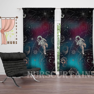 Gordijn met astronautenthema, ruimtedecor, melkweggordijn, verduisteringsgordijn, ruimtegordijn
