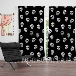 Skull Pattern Curtain, Gothic Curtain, Black Horror Decor, Scary Curtain, Blackout Curtain, Gothic Room Curtain