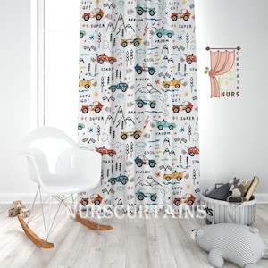 Race Cars Curtain, Baby Boy Room Curtain, Nursery Curtains, Window Curtains, Kids Room Décor, Birthday Gift, Christmas Gift