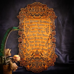 Witches Blessing - Prachtige Wicca / Pagan Wall Hanging Art - Leuk Heksendecor en perfect pentagramcadeau. Snelle internationale verzending
