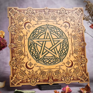 Placa de consagración - Altar portátil con pentáculo de nudo celta - Diseño victoriano wiccano y pagano - Regalo de brujería - Envío rápido