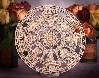 Oak Veneer Wiccan Wheel of the Year - Northern Hemisphere Pagan Decor