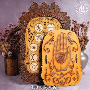 Thirteen Witches Runes Set with Victorian Engraved Cover • Handcrafted Professional Wiccan Pagan Altar Tool image 1