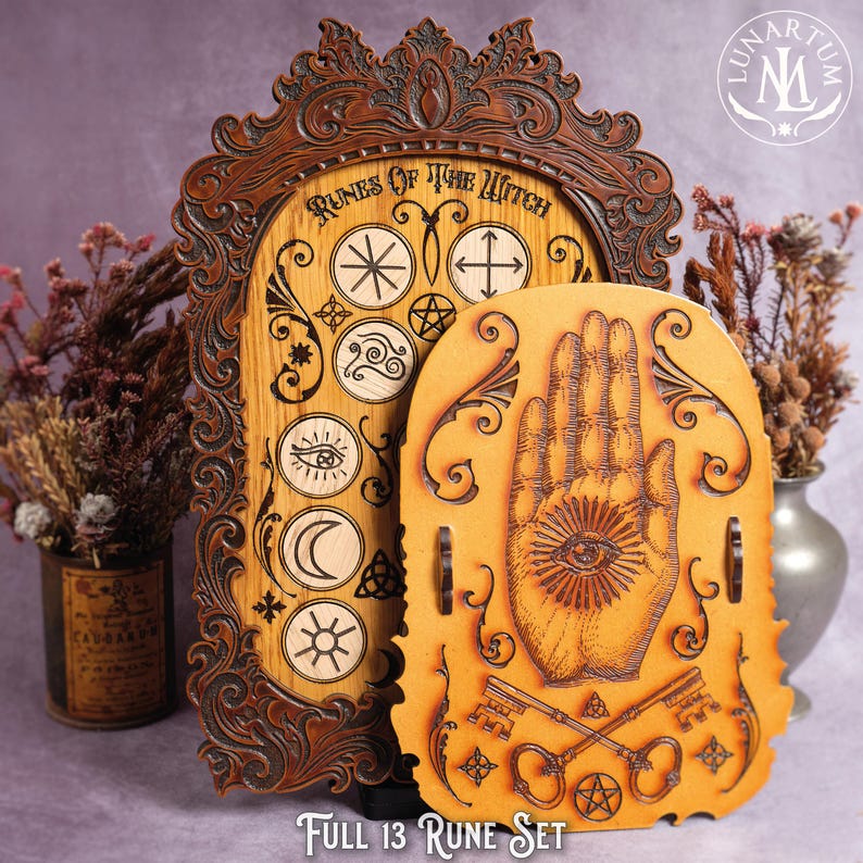 Thirteen Witches Runes Set with Victorian Engraved Cover • Handcrafted Professional Wiccan Pagan Altar Tool image 1