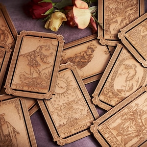 3 carte dei tarocchi in legno - Arcani maggiori - Il mazzo Rider Waite - Arazzi - Accessori e regali per altari pagani e wiccan - Stesura dei tarocchi